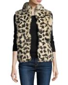 Leopard-print Fur Vest, Off White