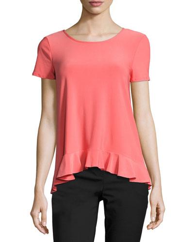 Ruffle-hem Short-sleeve Top, Pink