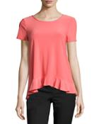 Ruffle-hem Short-sleeve Top, Pink