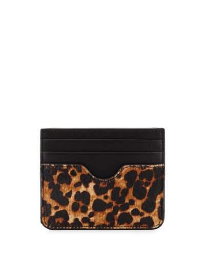 Leopard-print Calf-hair Card Case, Neutral
