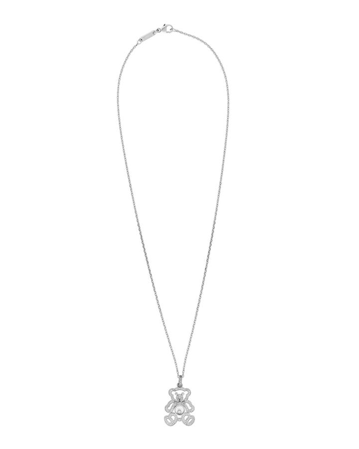 Estate 18k Happy Diamonds Pav&eacute; Teddy Bear Pendant Necklace