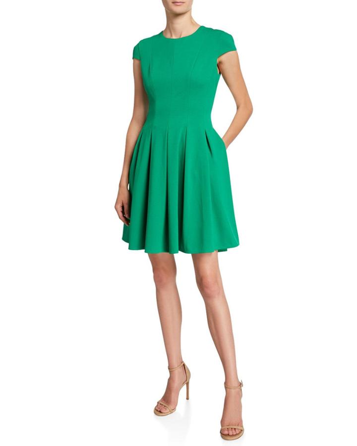 Cap-sleeve Reverse Pleated Fit-&-flare Dress