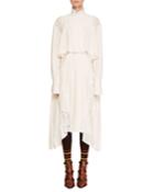 Mock-neck Long-sleeve Tiered Button-back Long Dress W/