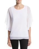 Ruffle-sleeve Chiffon Top W/ Knit Combo