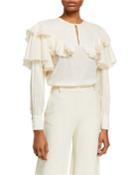 Ruffle-tiered Embroidered Cotton Blouse