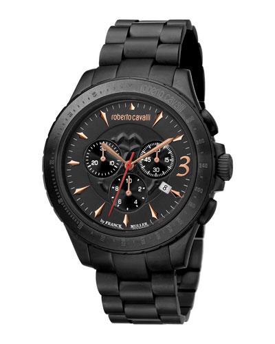 Men's 43mm Round Chrono Watch W/ Bracelet, Black