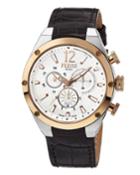 Men's 44mm Stainless Steel Tachymeter Chronograph Watch With Leather Strap,