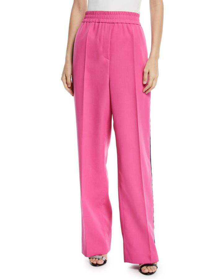 Elastic-waist Wide-leg Wool Track Pants W/