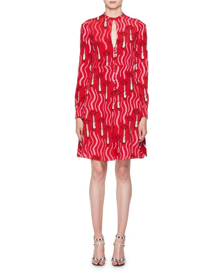 Long-sleeve Crepe De Chine Lipstick-print