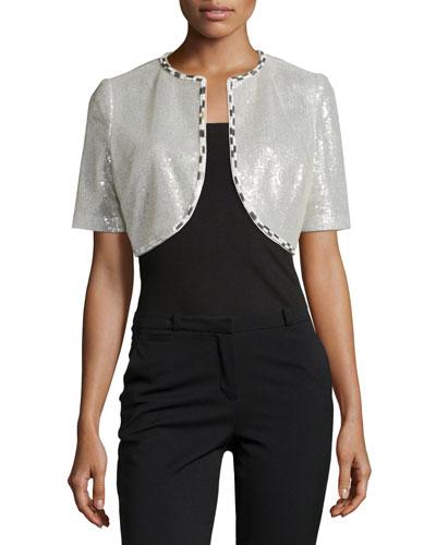Sequined Half-sleeve Shrug, Champagne