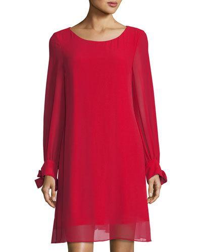 Long-sleeve Bow-cuff A-line Dress