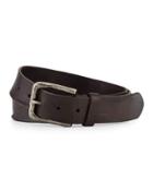 Leather Belt With Burnished Buckle, Brown