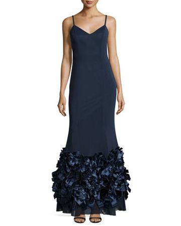 Sleeveless Column Gown W/ Ribbon Hem, Navy