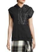 Bice Cap-sleeve Lace & French Terry Hooded Sweatshirt, Black