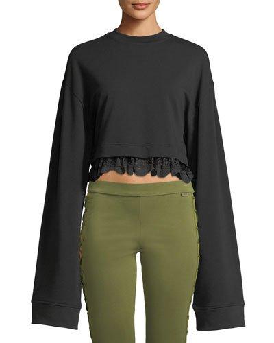 Extended-sleeve Cropped Sweatshirt, Black