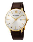 Men's 42mm Roma Leather Watch W/ Date, Brown/gold