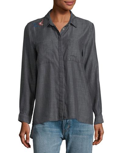 Embroidered Button-down Top