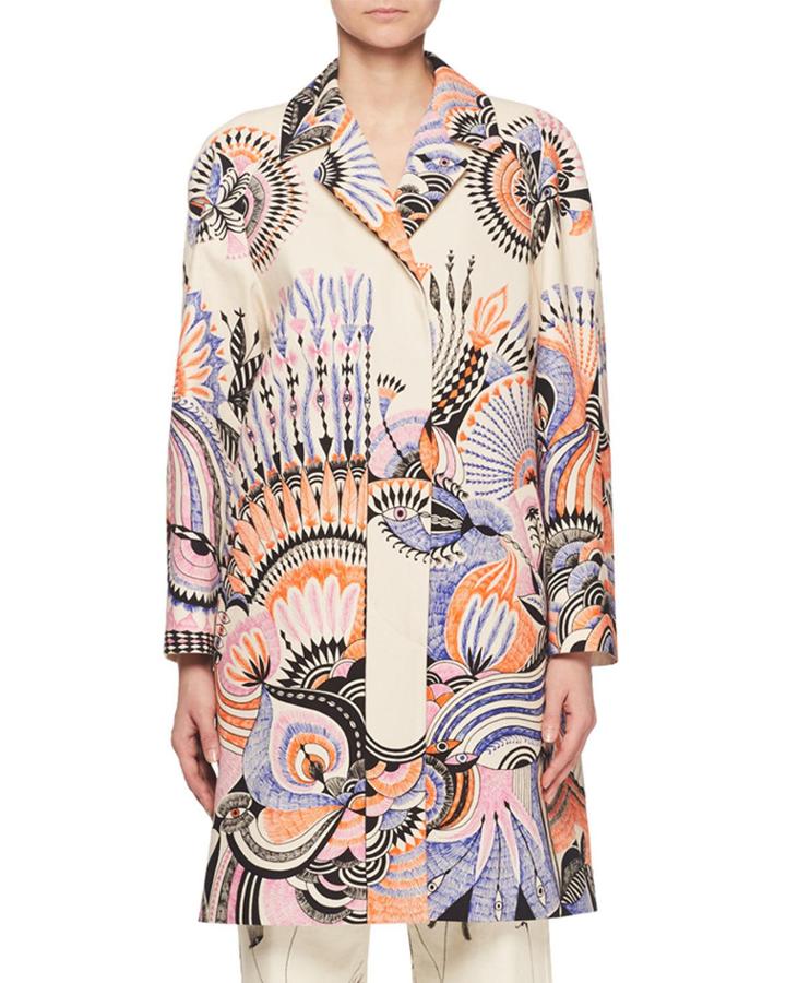 Free-spirit Feather-print Caban Coat