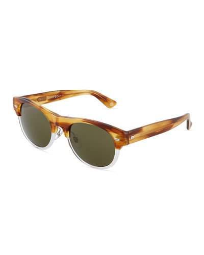 Two-tone Round Havana Acetate Sunglasses, Brown/white