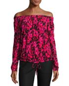 Off-the-shoulder Peasant Top, Red Pattern