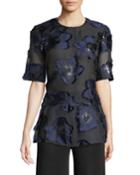 Floral-jacquard Chiffon Peplum Blouse