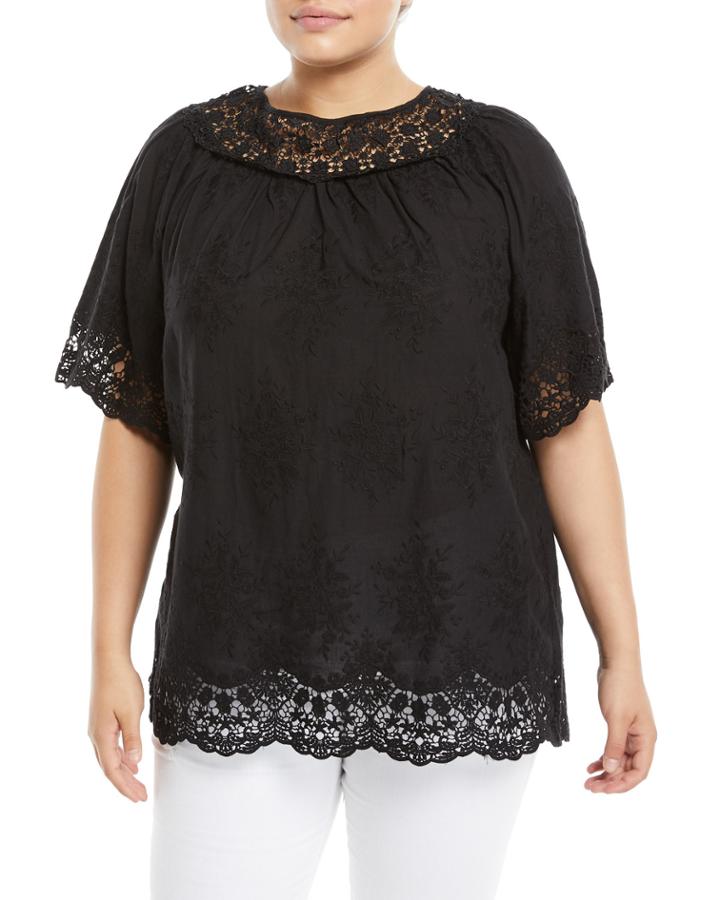 Crochet-trim Tie-back Blouse,