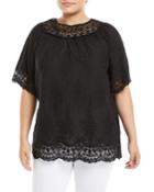 Crochet-trim Tie-back Blouse,