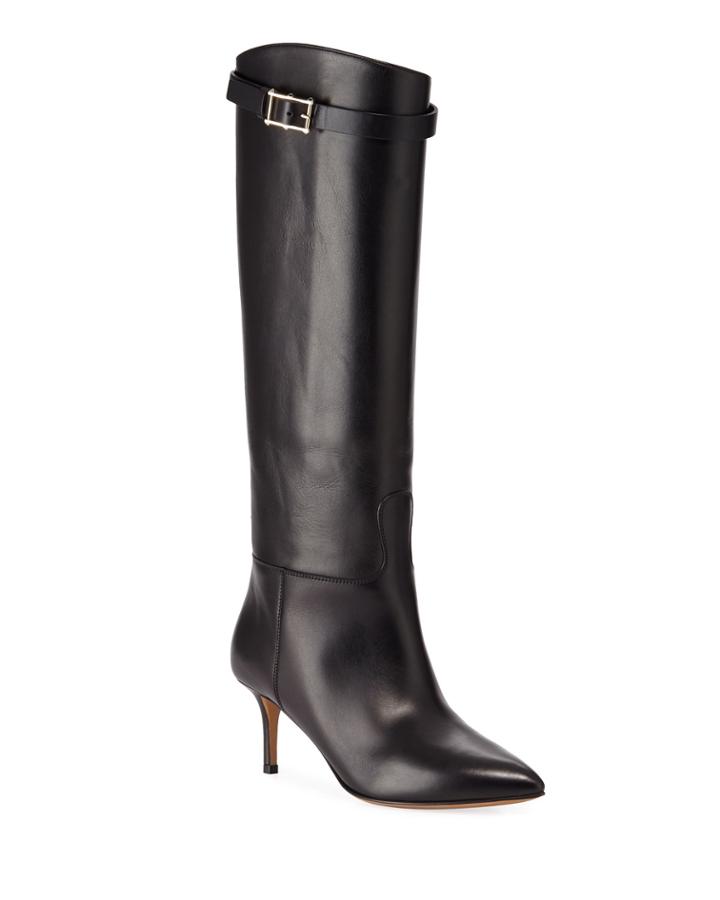 Smooth Leather Buckle Knee Boot
