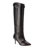 Smooth Leather Buckle Knee Boot