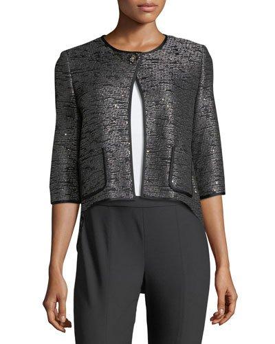 Anaya Sequined 3/4-sleeve Jacket, Black