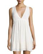 Embroidered Contrast Dress, White