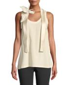 Floral Neck-tie Scoop-neck Blouse