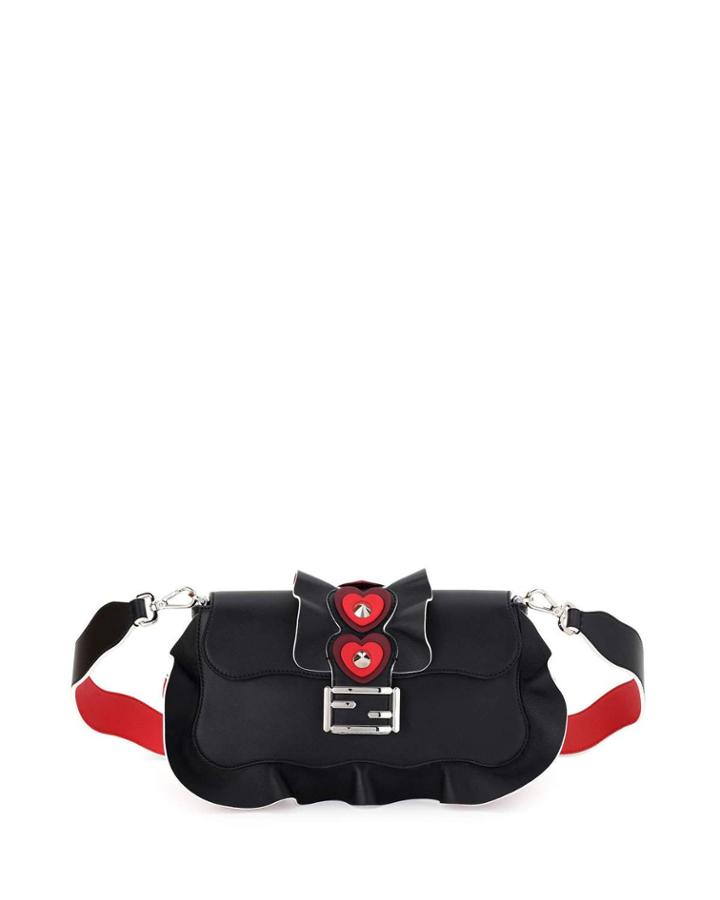 Baguette Heart-stud Wave Shoulder Bag, Black/red/bordeaux
