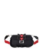 Baguette Heart-stud Wave Shoulder Bag, Black/red/bordeaux