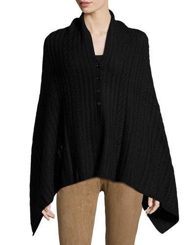 Cashmere-blend Button-front Poncho, Black