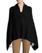 Cashmere-blend Button-front Poncho, Black