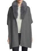 Luxury Cable-knit Cashmere Cape W/ Fox Fur Collar