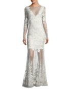 Larsa Floral Lace Illusion V-neck Dress