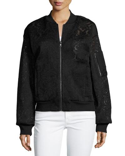 Lace-embroidered Bomber Jacket, Black