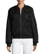 Lace-embroidered Bomber Jacket, Black