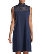 Laser-cut Yoke Shift Dress, Navy
