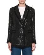 Sequin Double-breasted Blazer W/ Fringe
