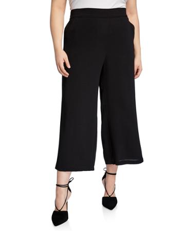Plus Size Bubble Crepe Cropped Pants