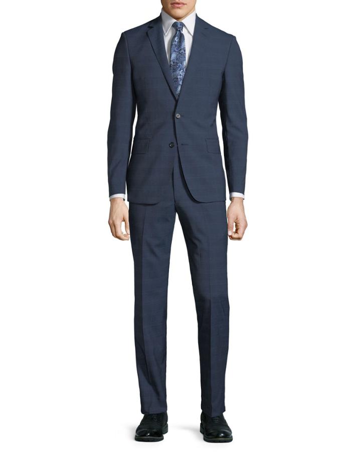 Men's Slim-fit Windowpane Wool Two-piece
