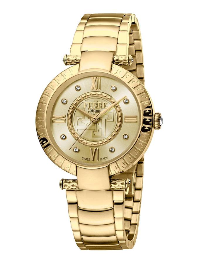 36mm Bracelet Watch W/ Logo Bezel, Gold