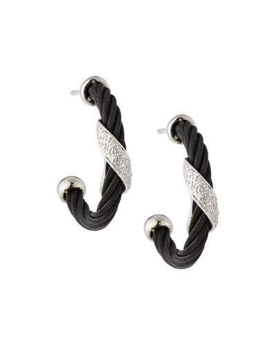 Noir Steel & 18k Diamond Twist Hoop Earrings