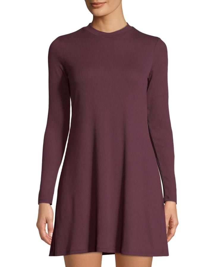 Mock-neck Long-sleeve Ribbed Dress