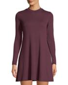 Mock-neck Long-sleeve Ribbed Dress