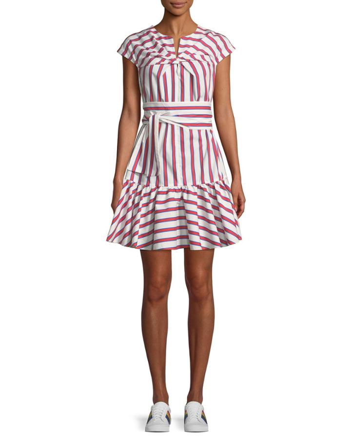 Twist-front Belted Striped Cotton