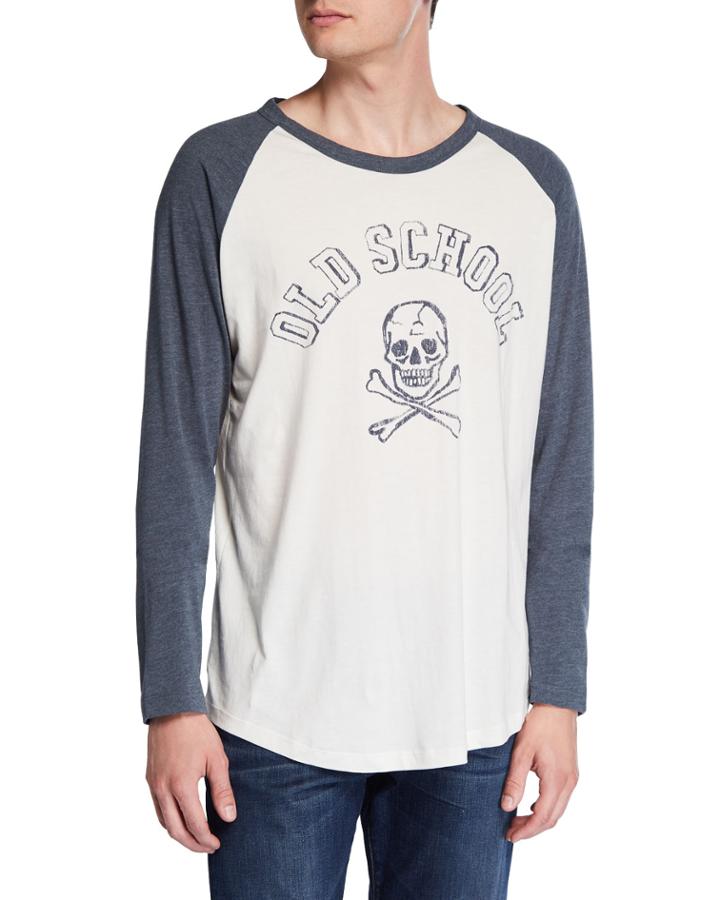 Men's Old School Skull Graphic Raglan-sleeve Baseball T-shirt